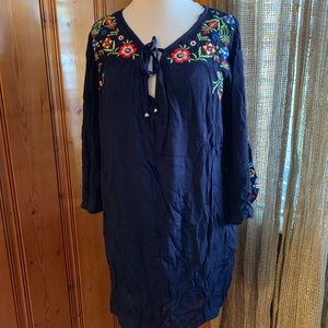 Beautiful Embroidered Navy Blue BOHO dress floral